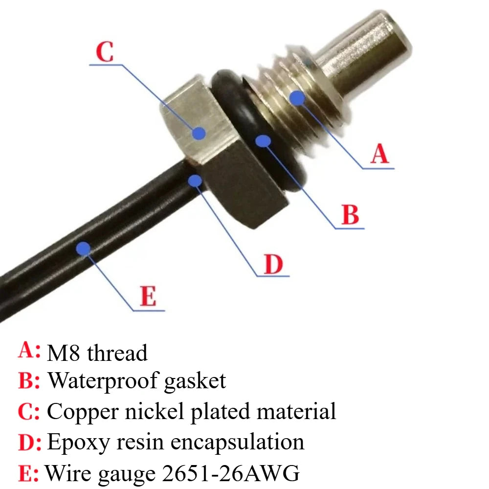 2Pcs/lot NTC Thermistor Temperature Sensor M8 Hexagonal Thread Probe B3950 1% 5K 10K 15K 20K 50K 100K 1M 2M 3M