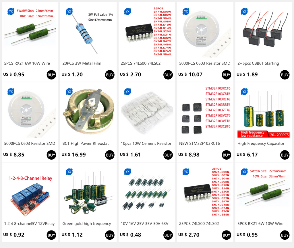 20PCS 3W Metal Film Resistor 1% Five-color Ring Power Resistor 0.1R~1M 3.3 4.7R 10R 100R 220R 470R 1K 2.2K 10K 22K 4.7K 100K Ohm