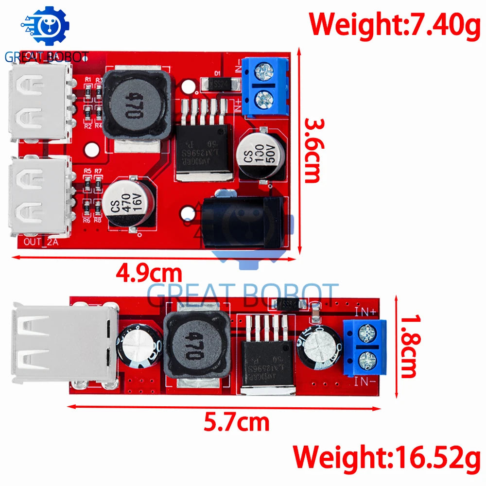 BS LM2596 DC-DC Buck Converter Module - 6V-40V Input to Dual USB 5V/3A Output for Automotive Use