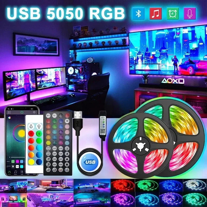 1-30M USB LED Strip Lights App Control Color Changing 5050 RGB Led Light TV Backlight Luces Led Flexible Lamp Tape for Room Deco