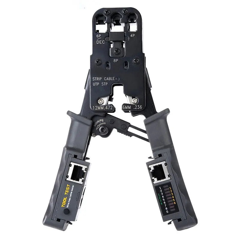 ZOERAX RJ45 RJ12 RJ11 Network Crimp Tool 8P6P4P Tester Tool With Strip,Cut,Crimp and Test Functions(Battery is Not Included)