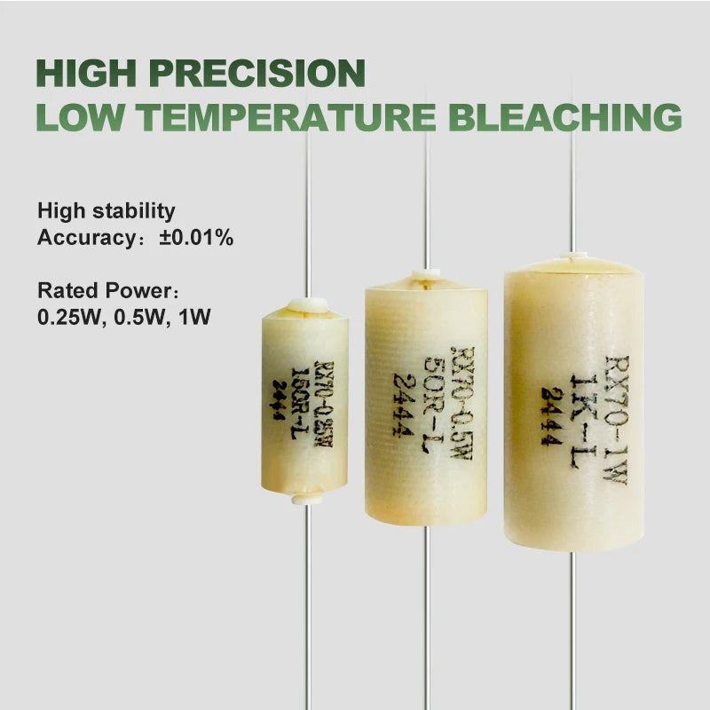 Rx70 High-Precision Sampling Wirewound Fixed Resistor 0.25W 0.5W 1W 2W 3W Plug-In Low-Temperature Drift Standard Resistor 1R to 500R 1K to 100K 100K to 1m 0.01% 0.02%