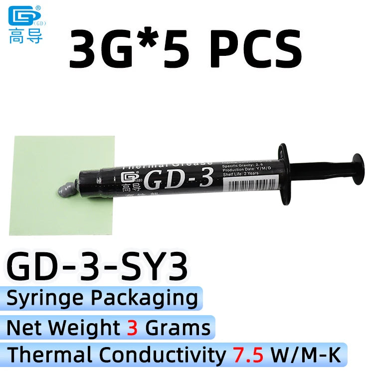 GD-3 Thermal Paste Performance 1/3/7/15/30g Gray 7.5W/m-k For CPU GPU Heat Sink Cooling Cooler Grease Compound Silicone CN SY BB