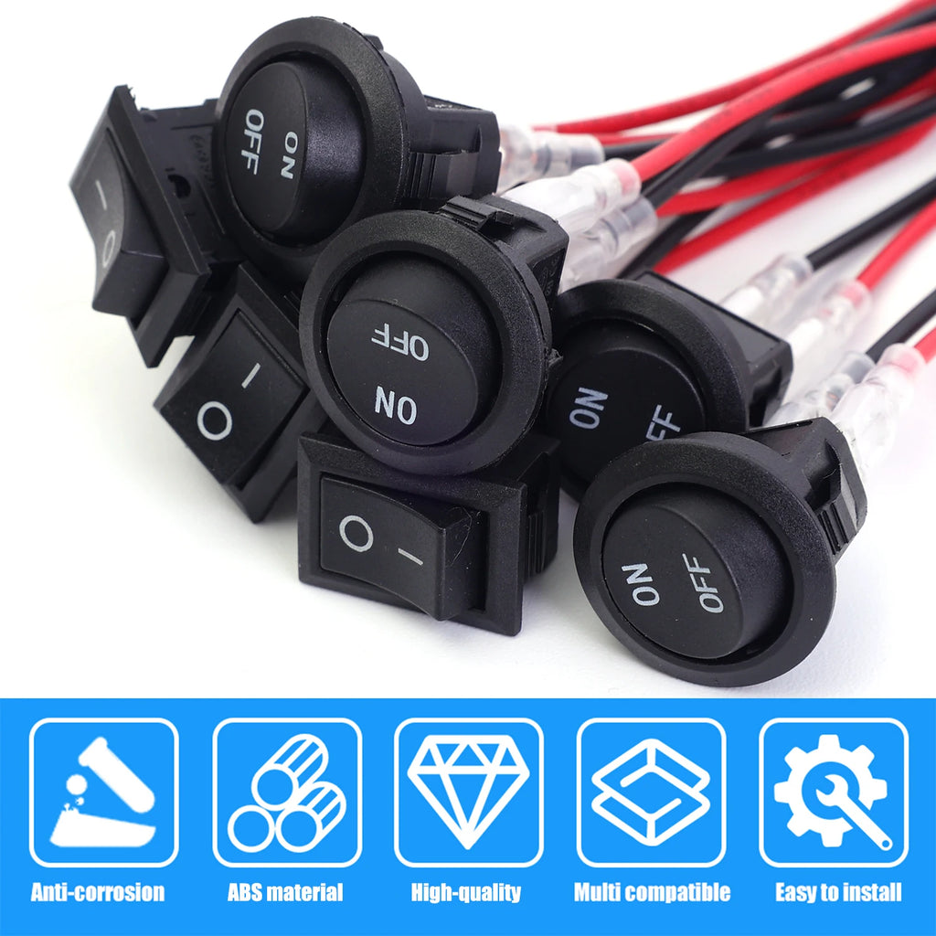 1/5/10/20pcs Motorcycle Mini Round Rocker Switch 12 Volt on/Off Toggle Switch 15cm Pre-Wired Auto Marine Electrical Switch