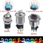 16/19/22mm, Metal Rotary Switch, Selected Toggle Switch With LED 12-24V, 2 Positions / 3 Position Waterproof