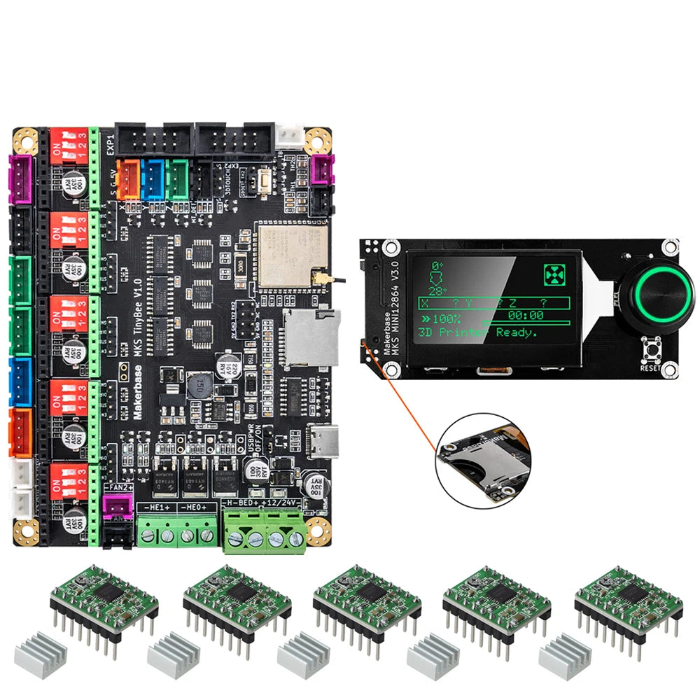 Makerbase MKS TinyBee 3D Printer Motherboard Control Board ESP32 Fit Mini12864 Wifi Control Compatible A4988 TMC2209 Driver