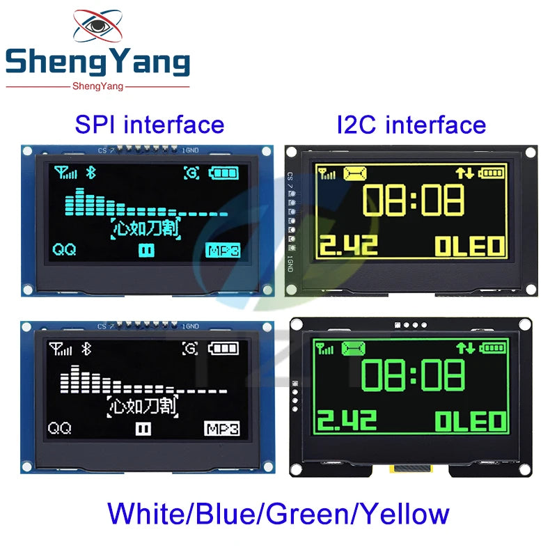 2.42 inch 2.42" OLED Display Module 128x64 LCD HD Screen Module SSD1309 7 Pin SPI/IIC I2C Serial Interface for Arduino UNO R3