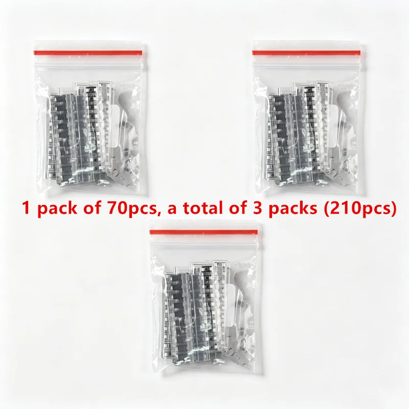 70/210pcs SMD Diodes 7 Values Electronics Schottky Diode Set Includes 1N4007 M7 1N4001 M1 1N4004 M4 SS14 1N5819 US1M RS1M SS34