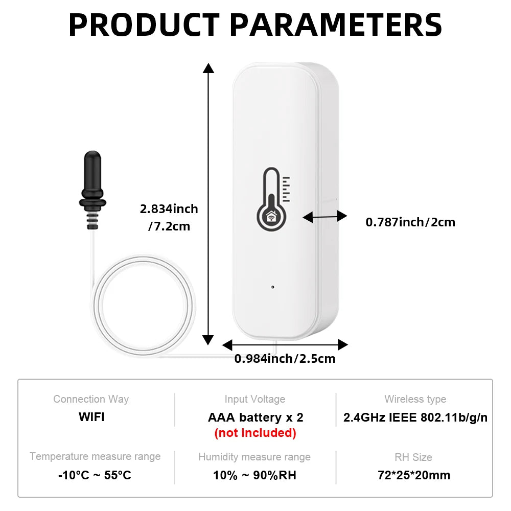 2026 New Tuya WiFi Humidity Temperature Sensor with External Probe Thermometer for Smart Home APP Monitoring for Refrigerator