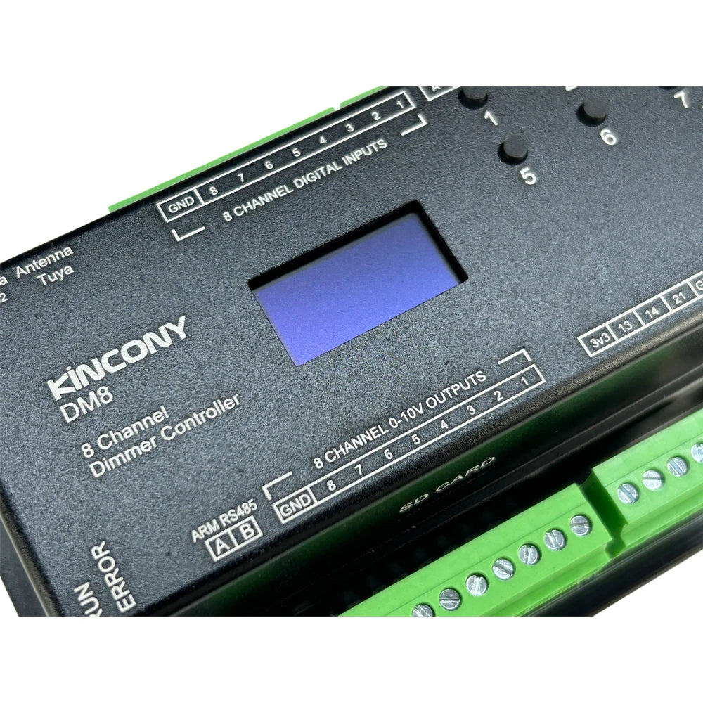KinCony Tuya DM8 ESP32-S3 Dimmer Module Home Assistant ESPhome MQTT 8CH 0-10V Output 7 GPIOs 4 ADS1115 Input SD RTC Clock OLED