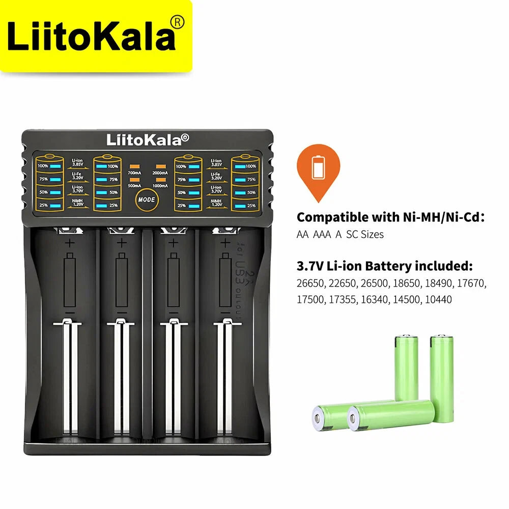 LiitoKala Lii-402 18650 Smart Battery Charger 1.2V 3.7V 3.2V 3.85V for 26650 18500 18350 17500 16340 14500  Battery