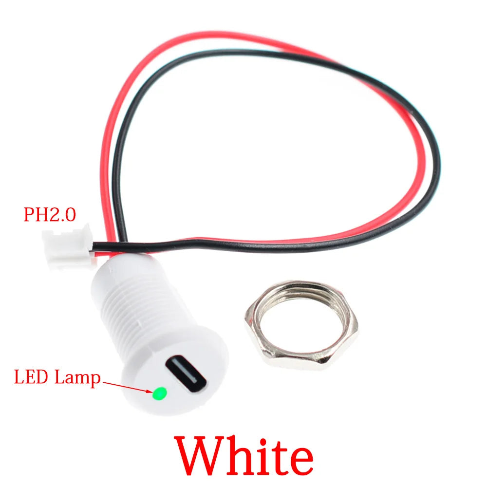 1-10PCS 2Pin LED light USB-C Connector Type-C Waterproof with PH 2.0 nut locking Panel mounting TPC Fast Charging jack port