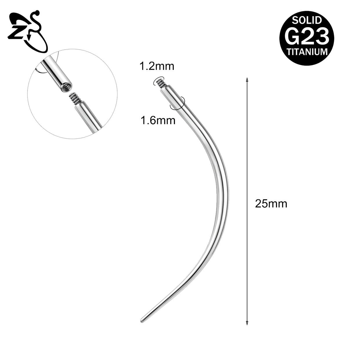 ZS 1 Piece G23 Titanium Curved Taper Insertion Pin Tool Internal Thread Piercing Kit For Tragus Helix Lip Nose Piercing Jewelry