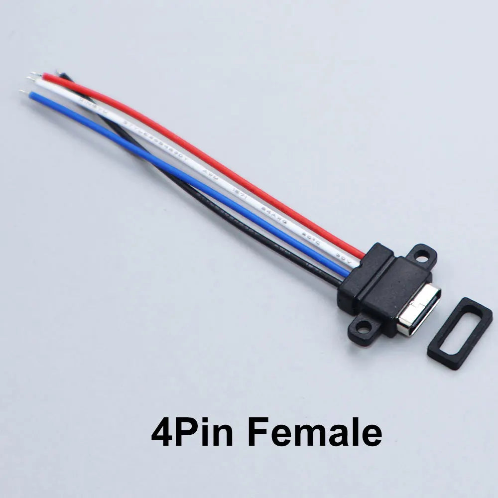 YanXi 2/5/10PCS 2Pin 4Pin Type-C Waterproof Female Connector Fast Charger Charging Interface USB Port Socket With Cable