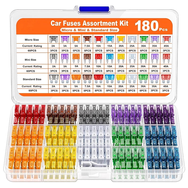 300/180pcs Car Blade Fuse Assortment Kit Auto Truck Automotive Medium Small Fuse Mixed Motorcycle Circuit Fuse With Box