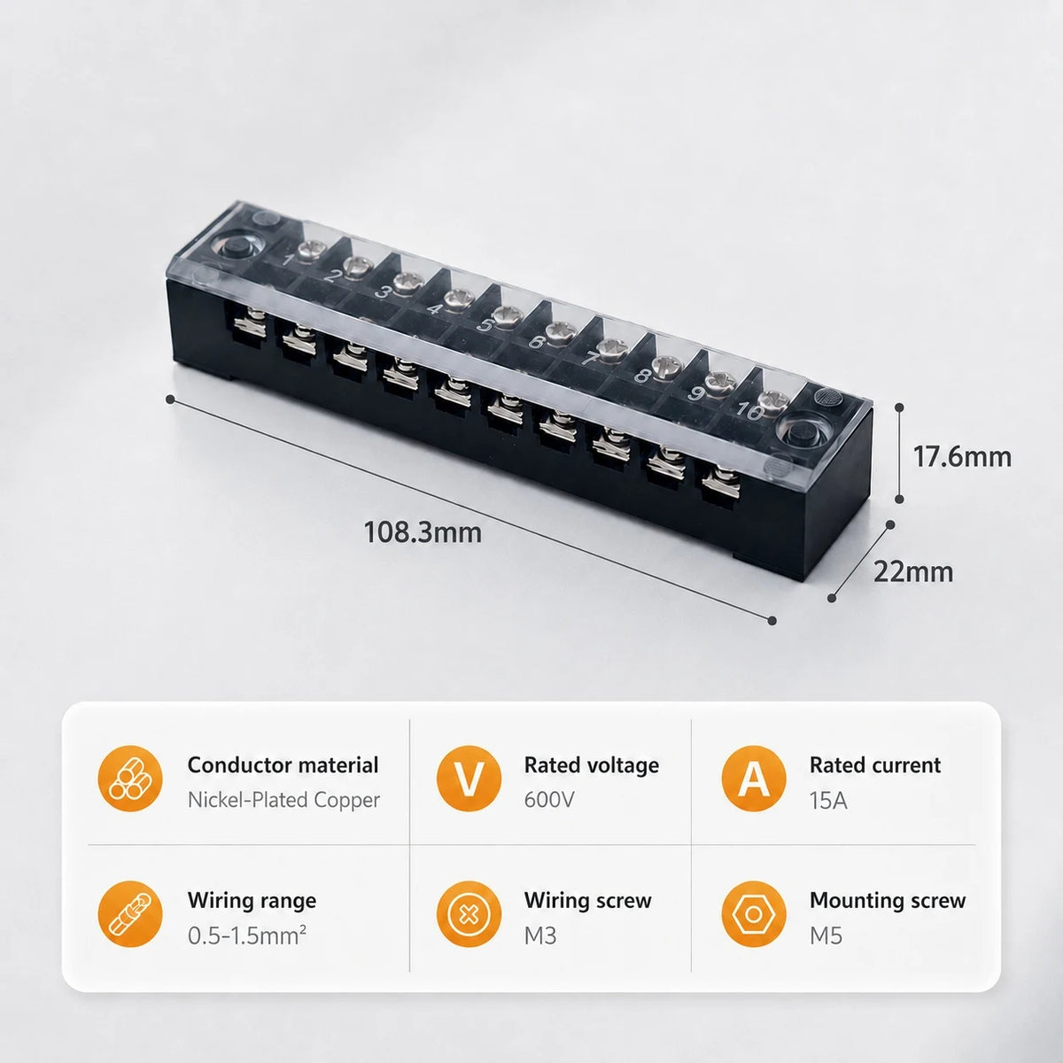 Screw Terminal Block TB Series Dual Row Barrier Strip 3/4/5/6/8/10/12P 15A 25A 45A 600V Panel Mount Electrical Wire Connector