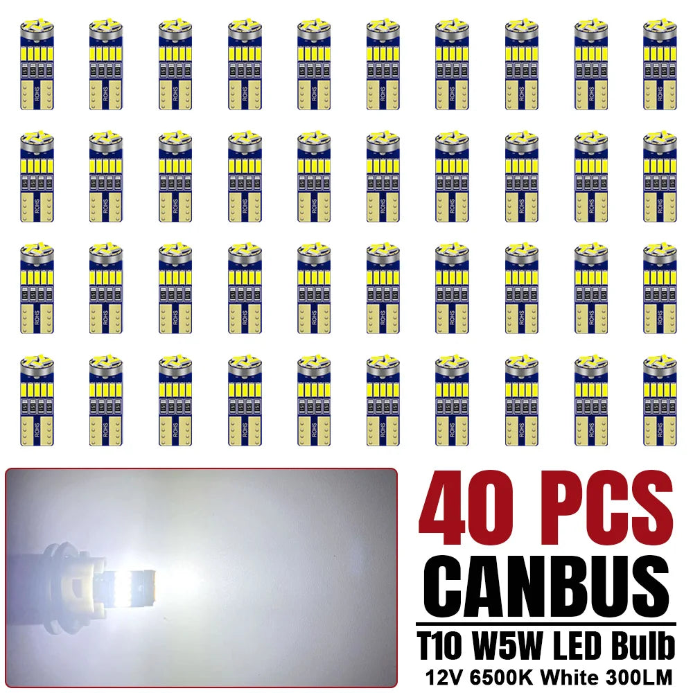 10/20/40 PCS CANBUS T10 W5W LED Bulb For Car Interior Dome Door Maps Trunk License Plate Lights 12V 4014-45SMD 6500K White 300LM