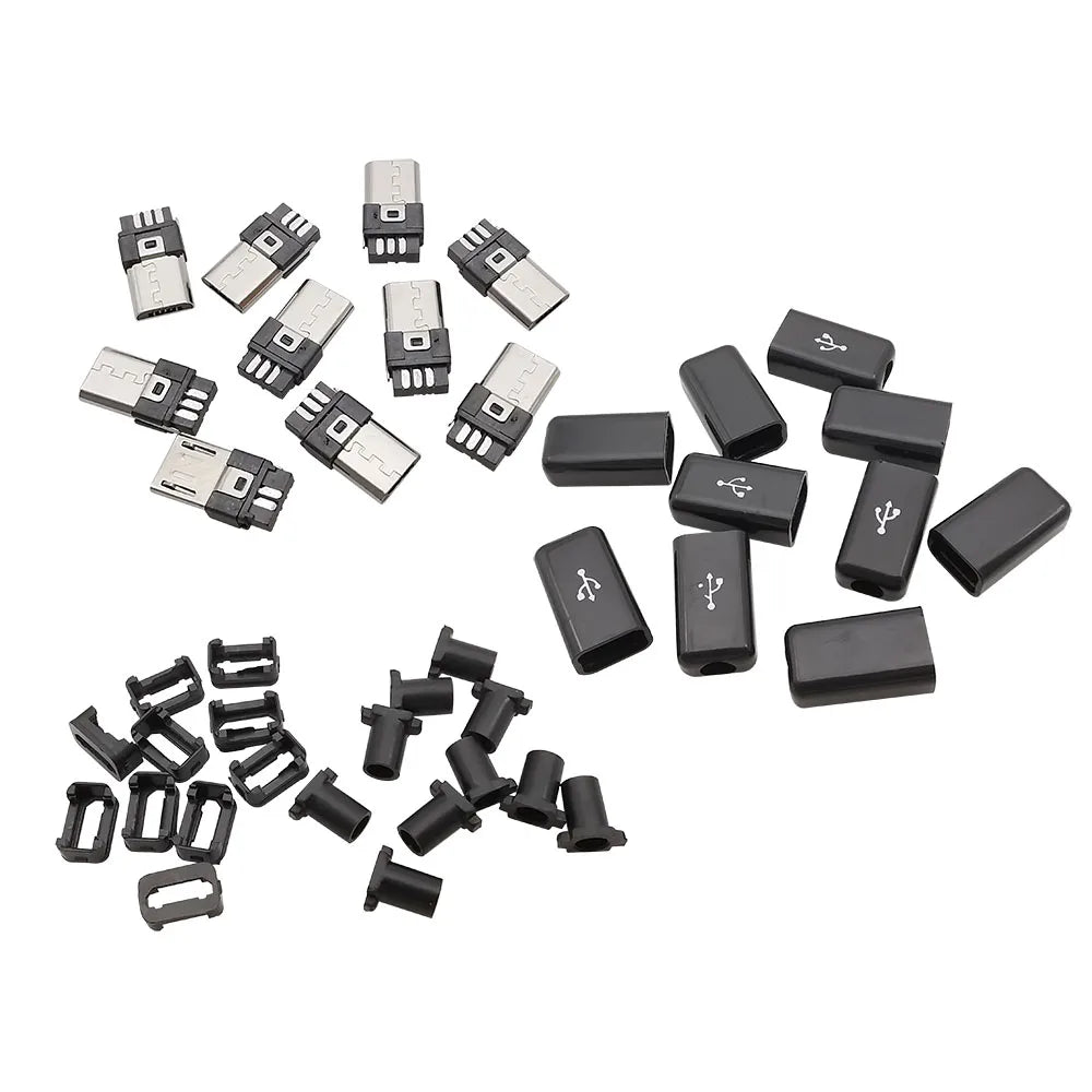 10Pcs 6mm Micro USB Connector 4 in 1 Micro USB Welding Type Male 5Pin Plug DIY Tail Charging Socket Connector With Plastic Cover