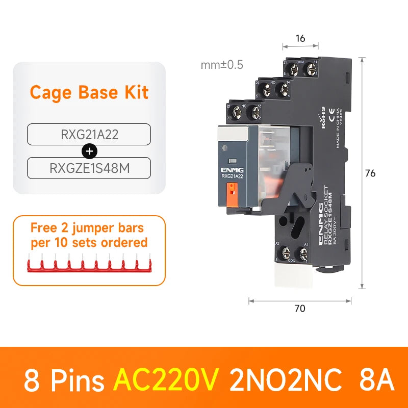 ENMG RXG Slim Power Relay 12A 24VDC/220VAC Coil, DIN Rail Mount Industrial Relay for PLC Control System