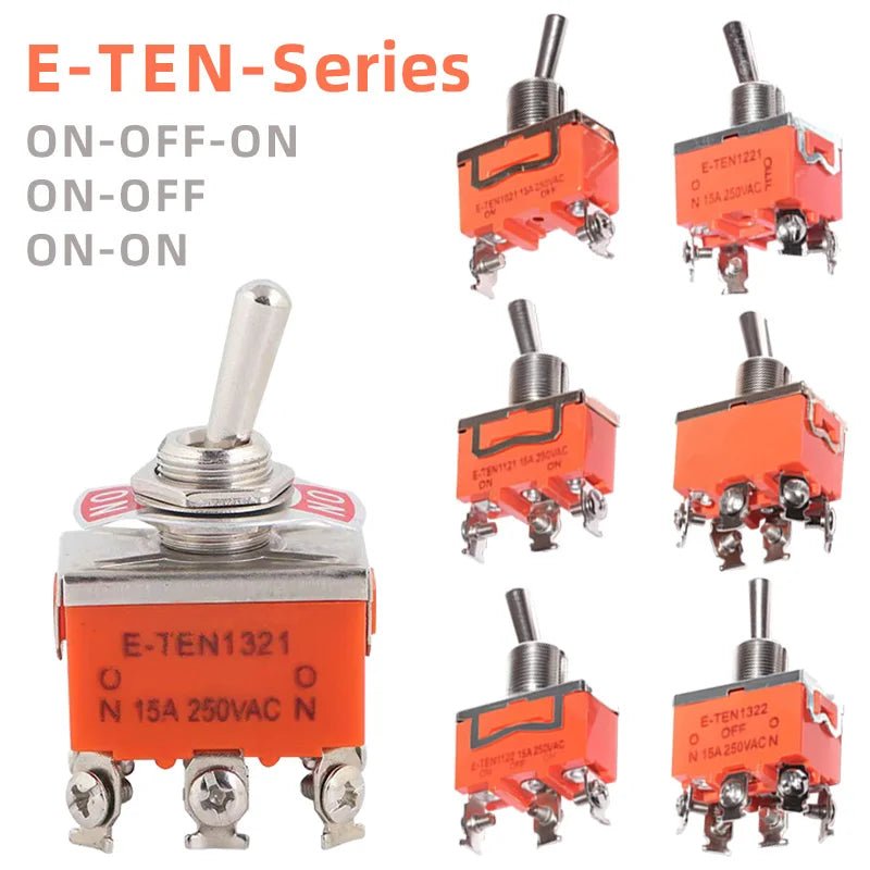 5Pcs Miniature Toggle Switch SPST SPDT DPDT 250V/15A 2 3 Position Power Switch E-TEN-1021/1121/1122/1221/1321/1322