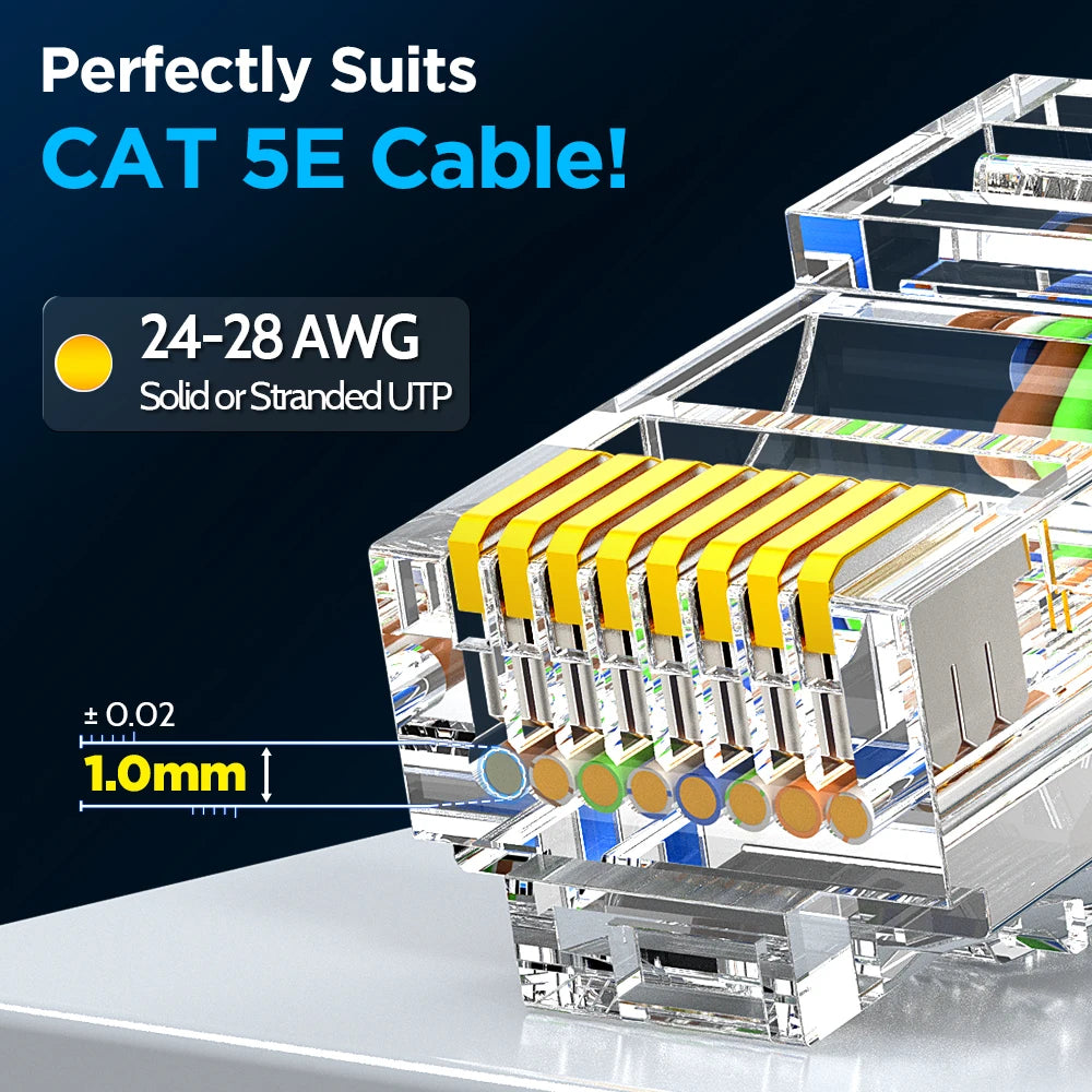 AMPCOM CAT5E RJ45 Connector Non-Pass Thru 8P8C Modular Ethernet Cable RJ45 Ends Ethernet Cable Crimp Connectors UTP Network Plug