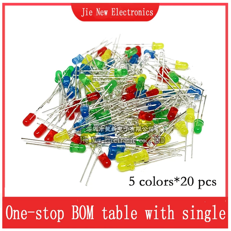 3mm 5mm LED Diode Assorted Kit White Green Red Blue Yellow Orange F3 F5 Leds Light Emitting Diodes Electronic Kit