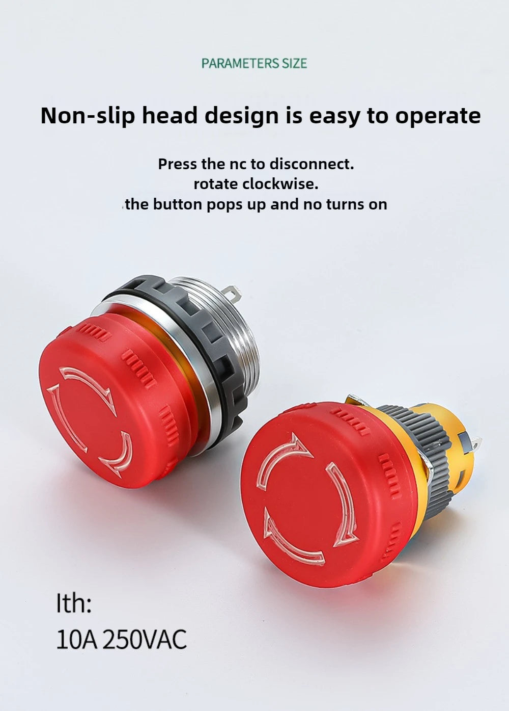 16/22mm Plastic Emergency Stop Power Push Button Switch Anti-slip IP65 Waterproof Mushroom Head Rotation Reset 1NO 1NO1NC