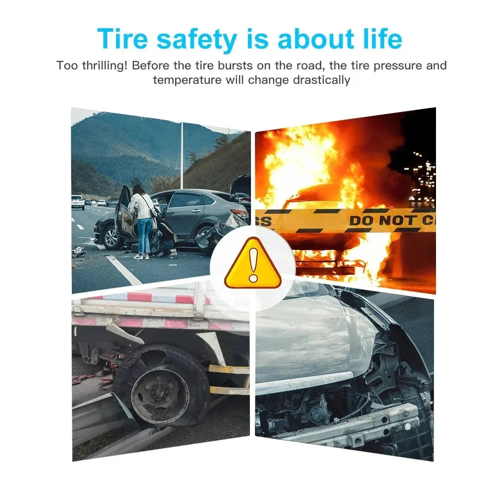 TPMS Tire Pressure Monitoring System Car Safety Alarm System Wireless Solar&USB Powered 4 Sensors with Color Digital Display