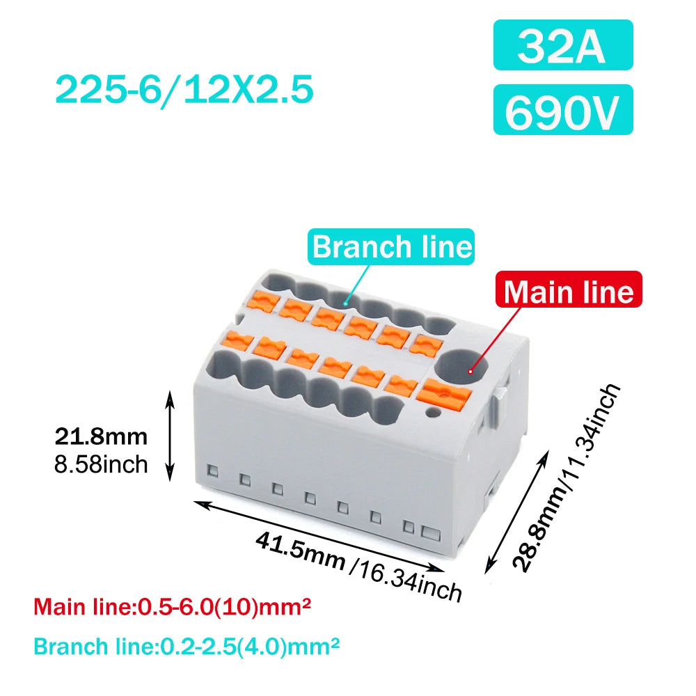 1PCS Wire Electrical Connectors PTFIX 2.5mm Wire Merging And Branching Device Push-in Terminal Block Connector Mount On Din Rail