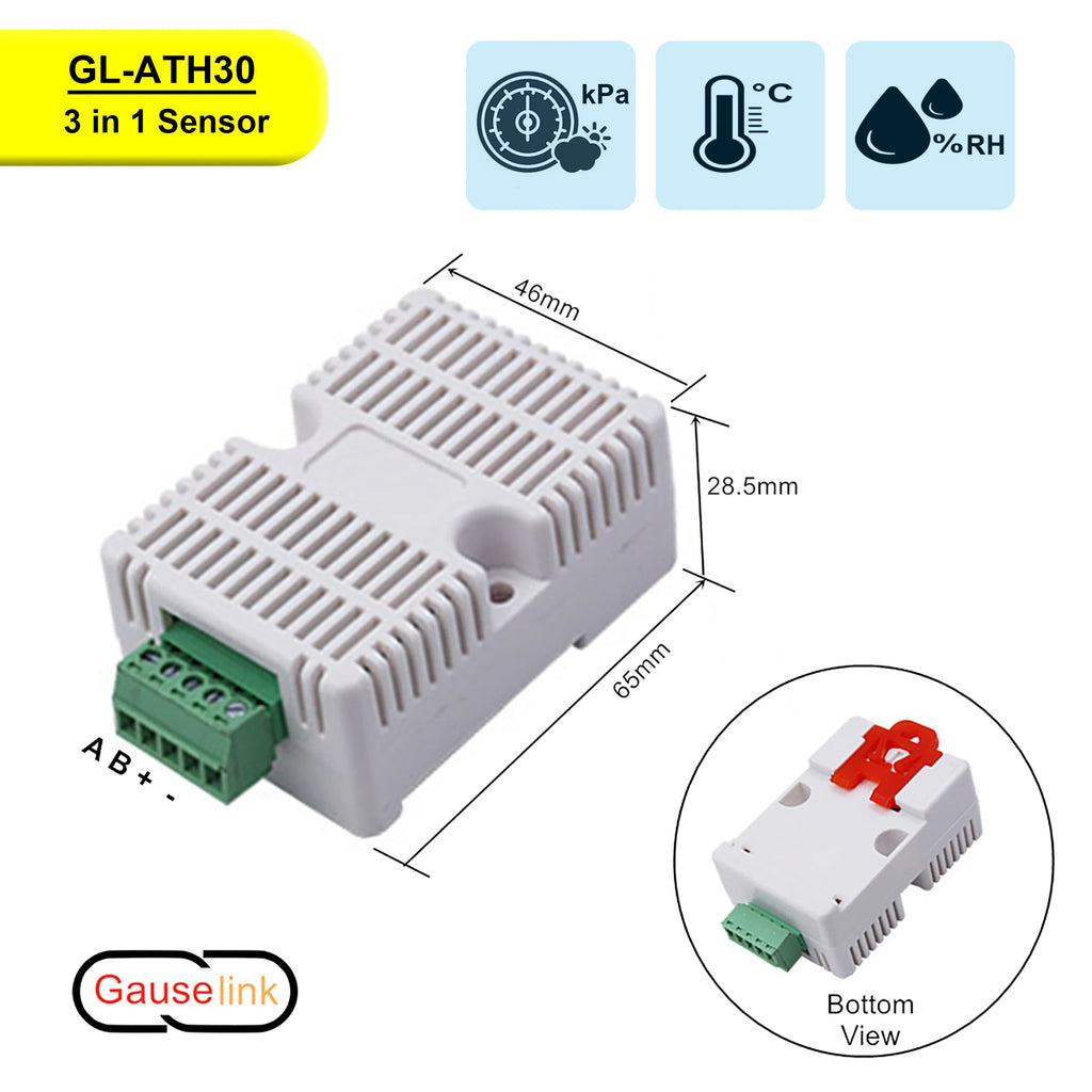 3-in-1 Atmospheric Temperature Humidity Barometric Pressure Sensor Transmitter Demo Set Range 0-120kPa FRS485 Modbus RTU