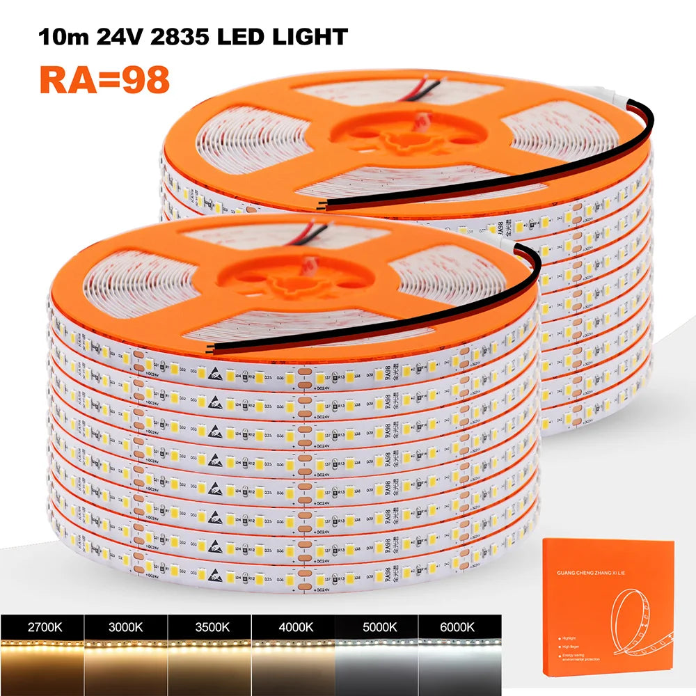 5m 10m RA98 LED Strip Light 2700K 3000K 3500K 4000K 5000K 6000K 12V 24V 2835 Flex Tape Stripe Hight Bright 120LED Home Lighting