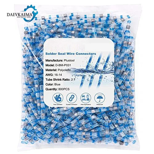Blue Heat Shrink Solder Seal Wire Connectors Kit Waterproof Butt Connector Heat Shrink Electrical Terminals or Marine Automotive