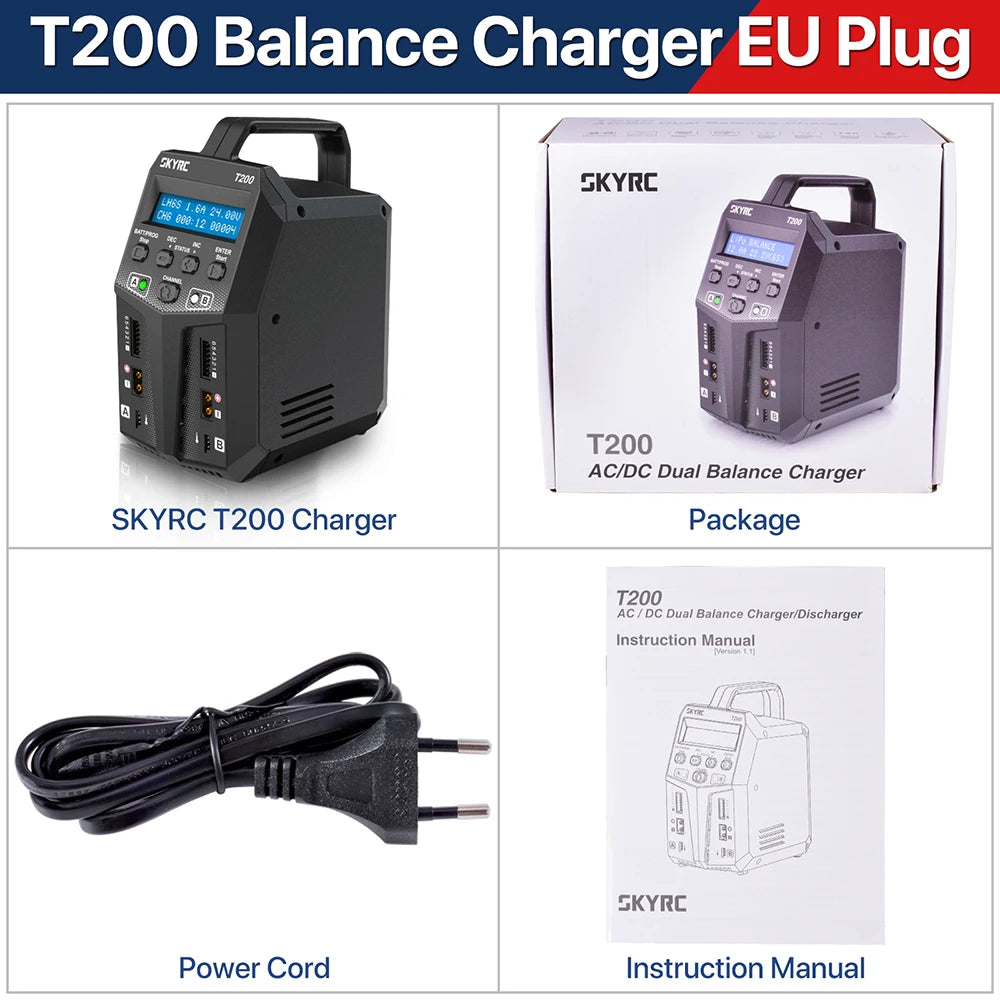 SKYRC T200 T400 T100 AC/DC Lipo Battery Dual Balance Charger Discharger for Traxass Airsoft Drone RC Battery Charger Fast Charge