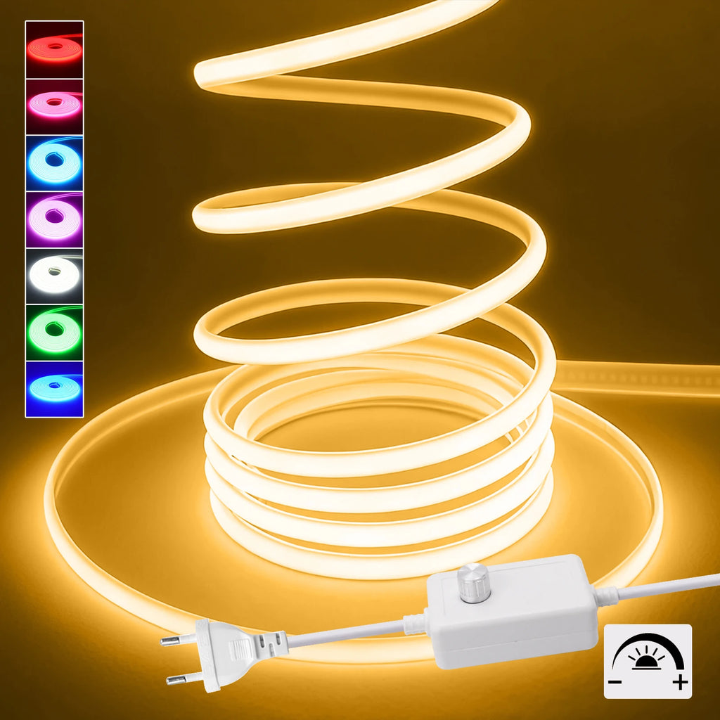 Dimmerable 220V COB Strip Red/Ice Blue/Pink/Yellow/Green/Pink/White 3000K 4000K 6000K Waterproof Flexible Ribbon LED Neon Light