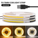 5V USB COB Led Strip Light 320 Leds/M White/Red/Green/Blue/Ice Blue/Pink PCB 3MM 5MM 8MM Flexible Ribbon Night Lamp TV Backlight