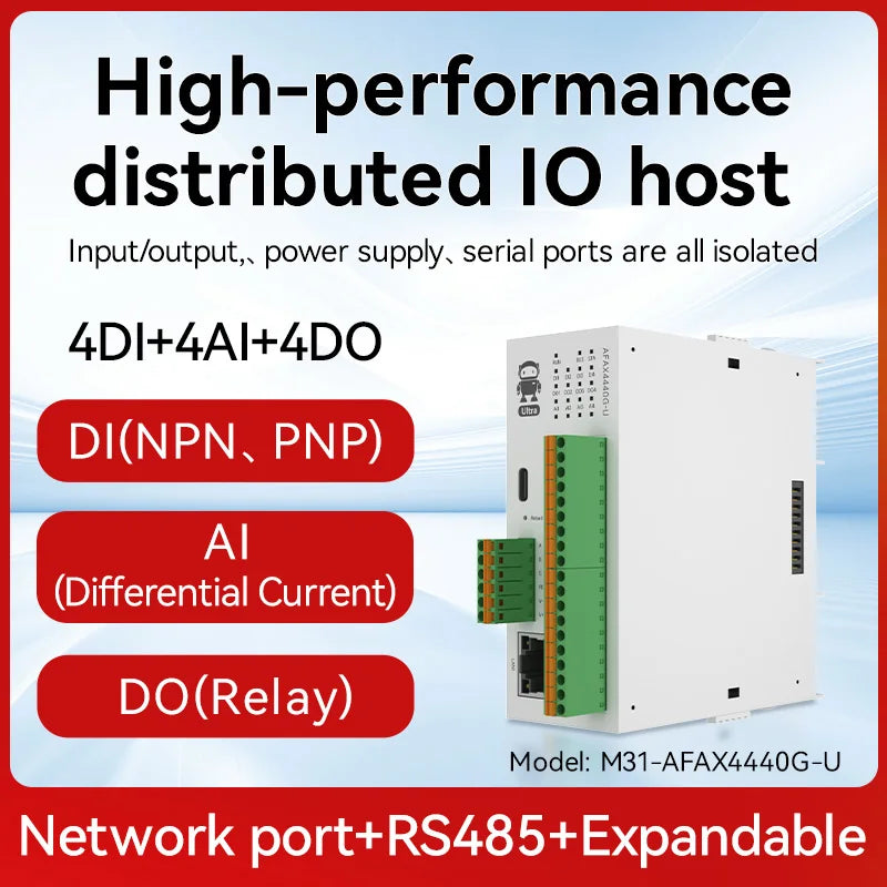 Distributed Remote IO Module RJ45 RS485 AI/DI/DO Modbus TCP RTU CDSENT M31-U Series Switch Analog Input/Ouput Rail Installation