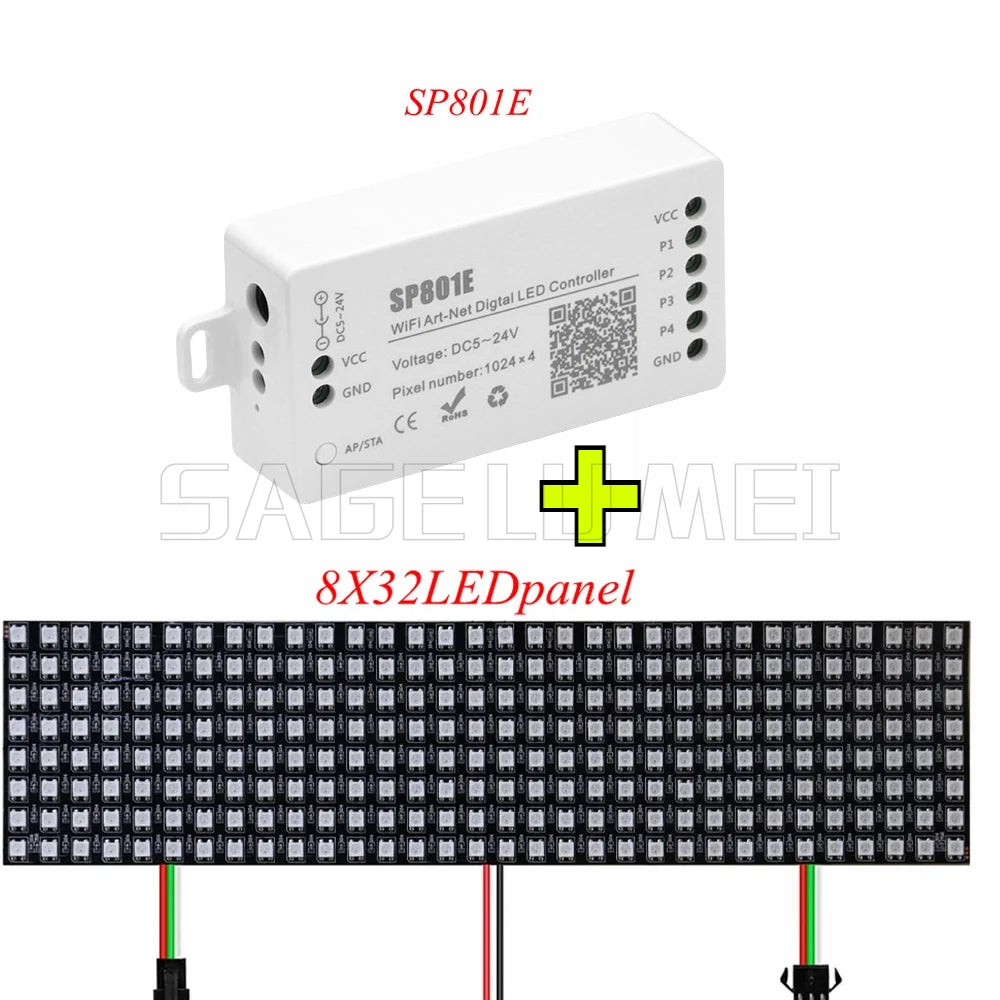 SP801E Led Controller Kit DC5V WS2812B RGB LED Pixel Panel Light 8x8 16x16 8x32 Digital Flexible Screen Individually Addressable