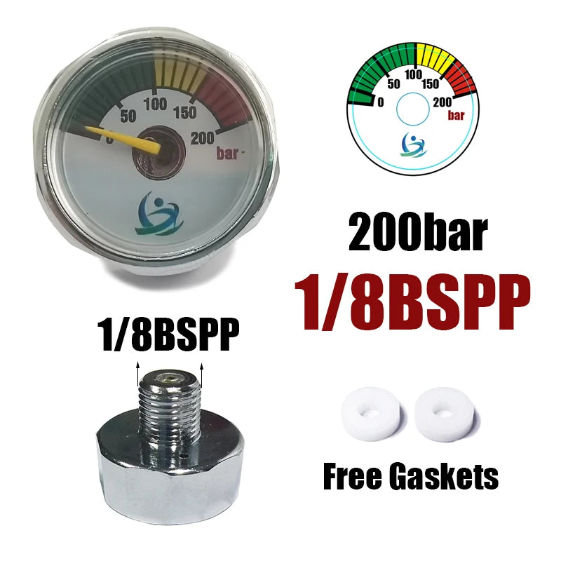 Mini 200bar 350bar Manometer Gauge 1inch 1/8NPT, 1/8BSPP, M10*1, M8*1 High Pressure Hand Pump Diving Mountaineering