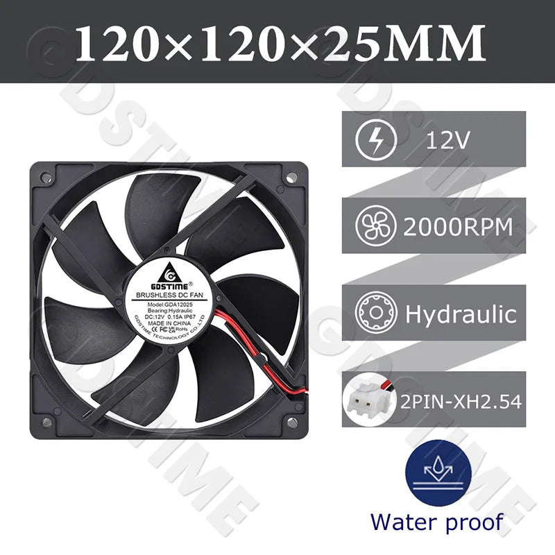 Gdstime 120mm USB PC Fan 5V 12V 24V 48V 12cm DC Brushless Cooling Fan 12025 2PIN 3PIN 4PIN Ball Computer Case Fan Waterproof Fan
