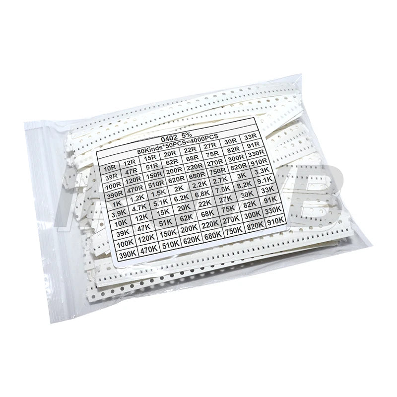 80valuesX 50pcs=4000pcs Sample Kit 0402 SMD 5% Resistor Kit 4000pcs Assorted Kit 10ohm-1M ohm