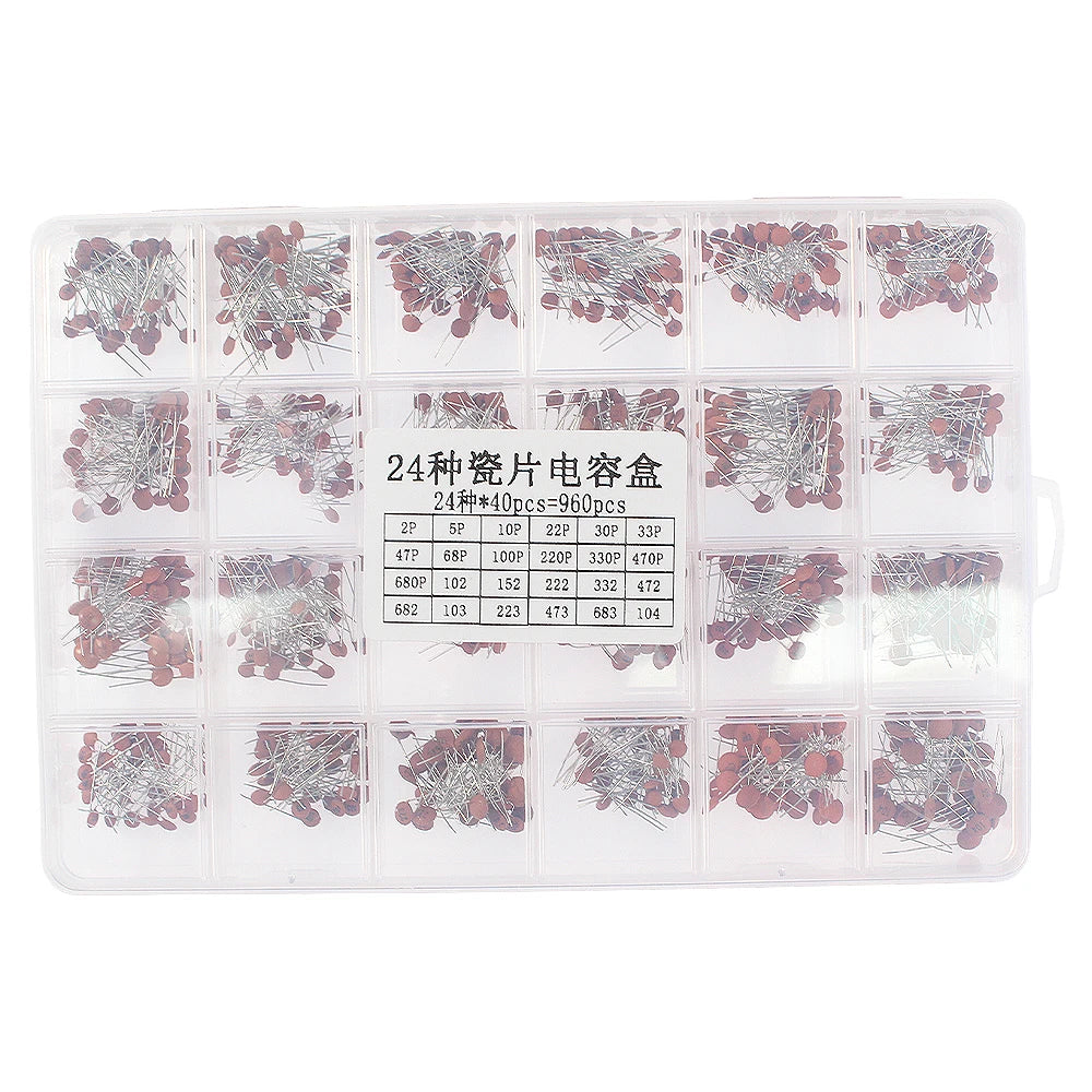 Ceramic Capacitor Kit Set 300pcs/960pcs 2pF-0.1uF Electronic Components Capacitor Assorted Kit IC Samples for DIY Electronics