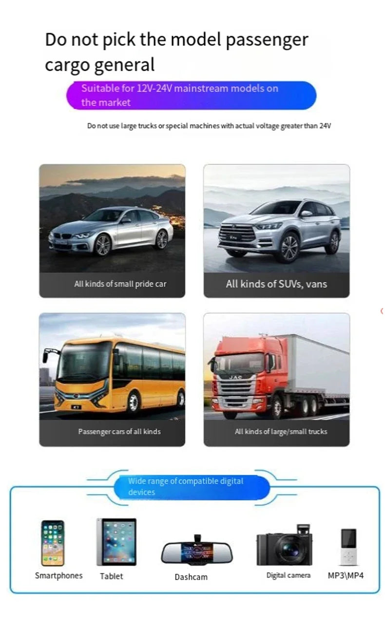 Car Bluetooth Receiver with Lossless Audio Quality MP3 Player, Car Adapter with Cigarette Lighter Socket and Charger