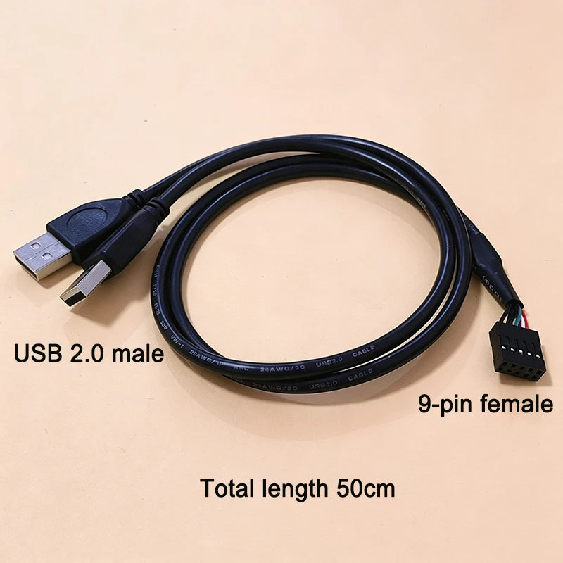 Motherboard 9-Pin to Dual USB 2.0 Female/Male Extension Cable 2.54mm Pin Header Connector for PC Case Front Panel 20cm/30cm/50cm