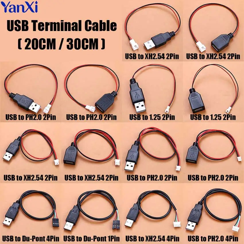 USB A 2.0 Male Female Plug to XH2.54 PH2.0 1.25 Du-Pont Terminal Wire Power Cord USB Adapter Extension Cable Touch Screen Cable