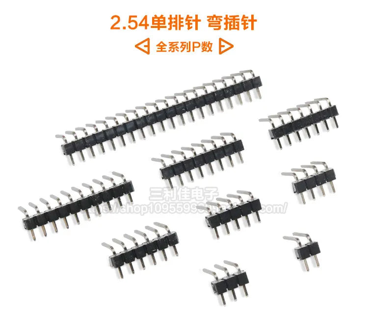 10pcs 2.54 mm Pitch 1x 40 Pin Right Angle Single Row Pin Header Male 90 Degrees Needle Connector 3P/4P/6P/8P/10P/15P/40P 1*40