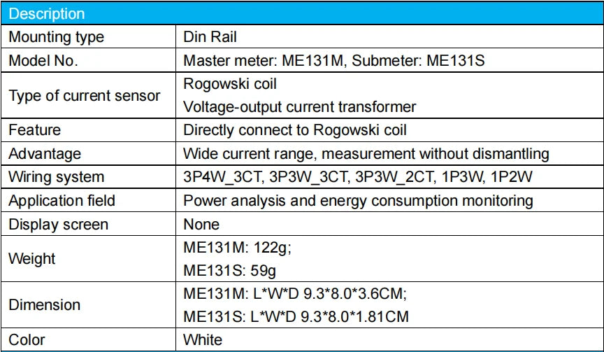 Multi Sensors Power Meter ME131 Multi-Circuit Smart Multi Function Meter Rogowski Coil Electricity Energy Meter