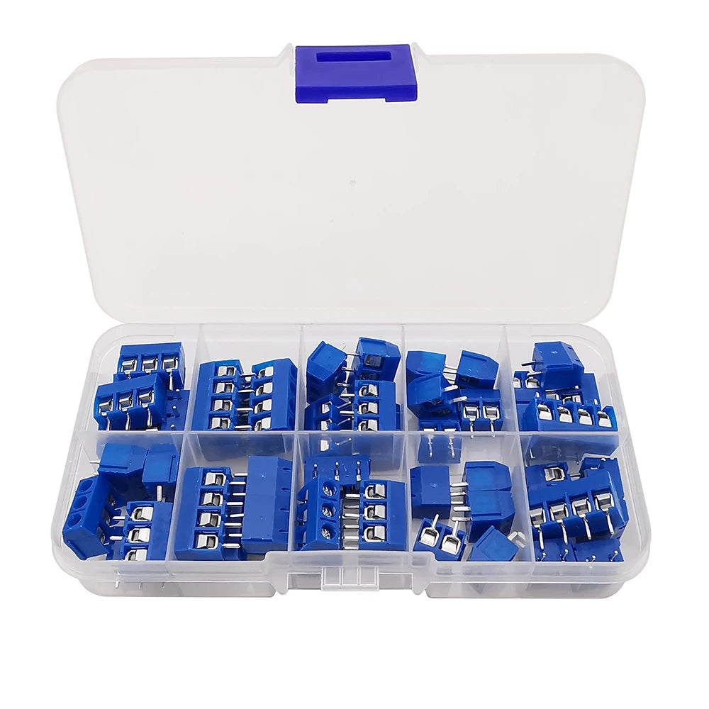 50Pcs/Box KF301 5mm Pitch  2P 3P 4Pin PCB Screw Terminal Block Connector KF301-2P KF301-3P KF-301-4P Blue