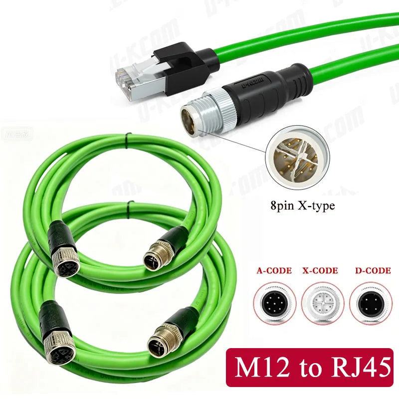 M12 8Pin to RJ45 Aviation Drag Chain Line 4pin A/D/X-code Double Shielded High Flexible Network Cable Industry Camera Connector