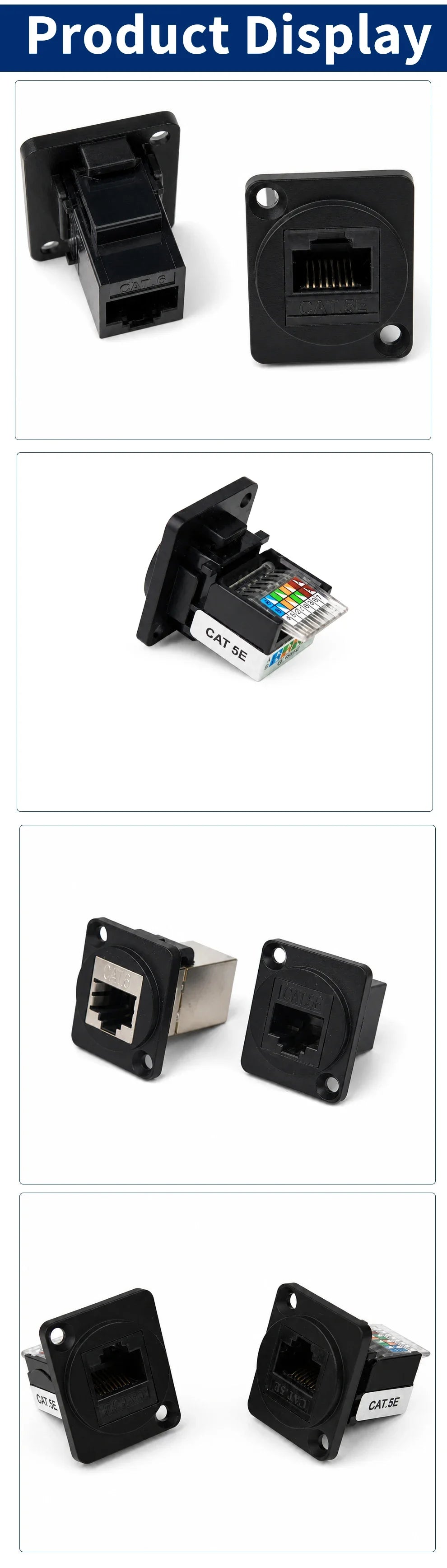D Type RJ45 CAT5E CAT6 CAT6A CAT7 Panel Mount Feed Through Connector Shielded Ethernet Socket for Rack Cabinet Wall Plate 8P8C