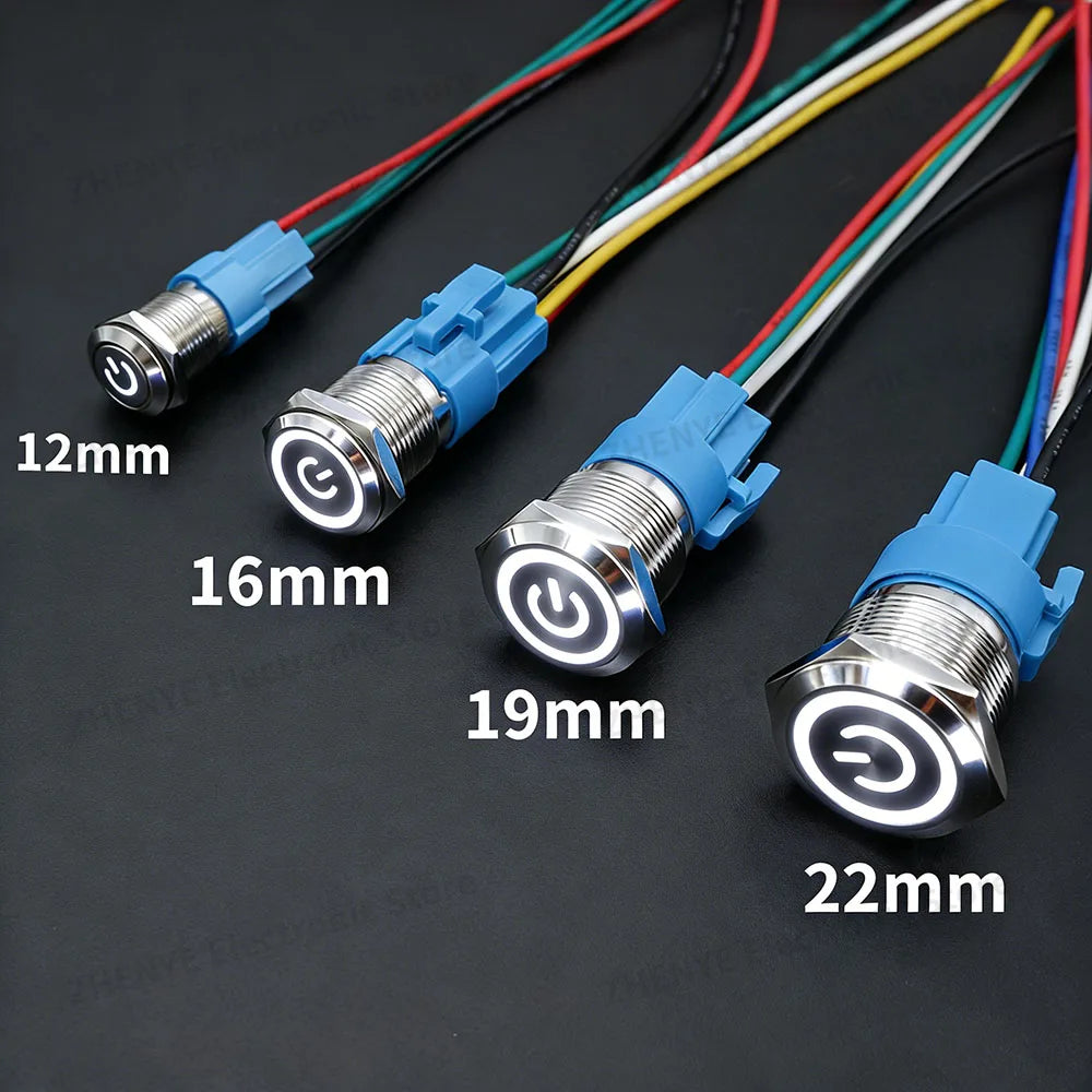 12mm 16mm 19mm 22mm Metal Switch Button Push With Wire Waterproof On Off Momentary/Latching Led Light Start Stop 5V 12V 24V 220V